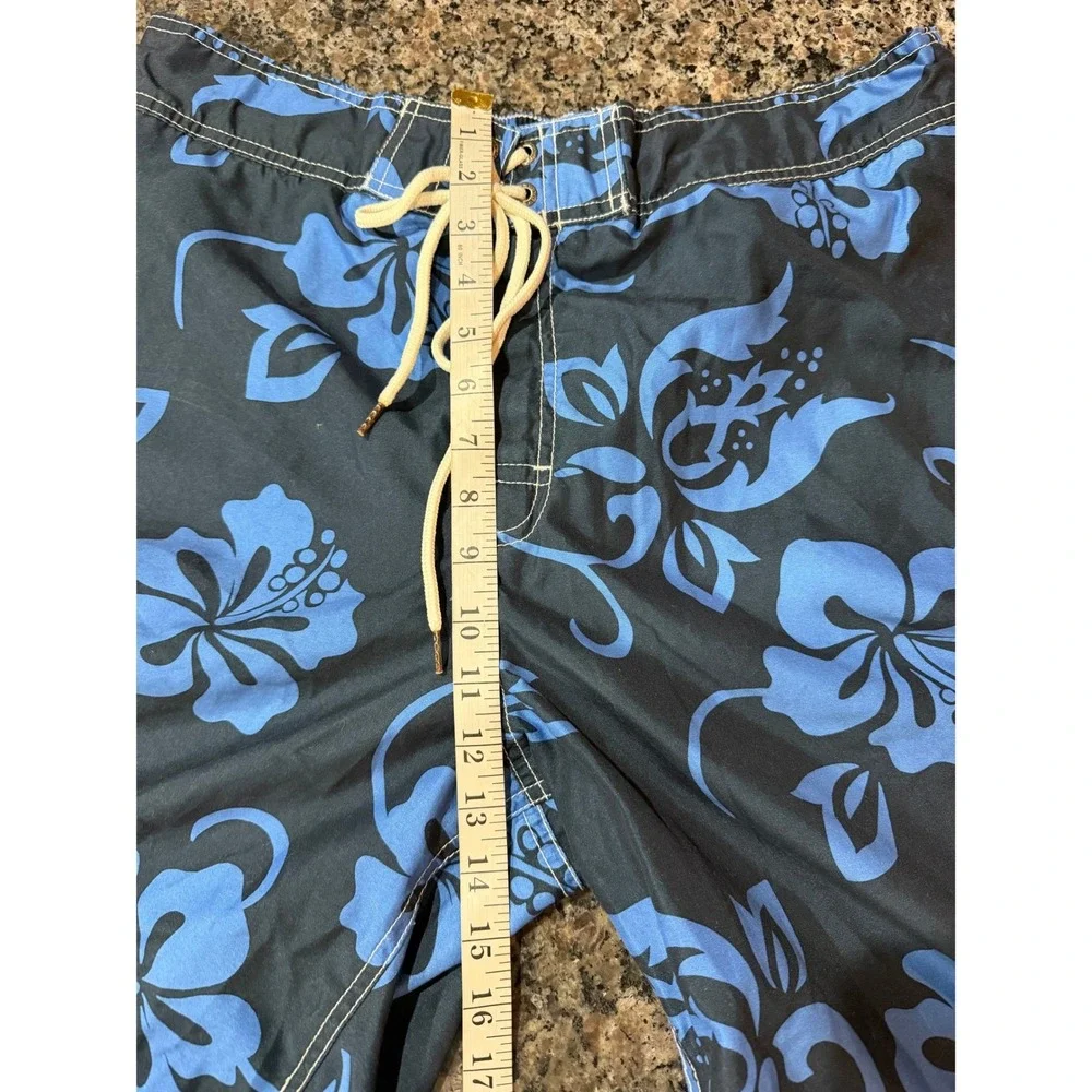 Merona Mens Blue Hibiscus Floral‎ Swim Trunks Cargo Pocket Board Shorts Large